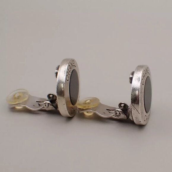 CHANEL Logo Round Button Earrings 99P Clip-On Silver Vintage Accessory 31RJ797 - Picture 3 of 10